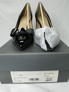 ANN TAYLOR Charlie Patent Bow Pumps Heels Classy Elegant Dress Shoes Size 8 - Picture 1 of 16