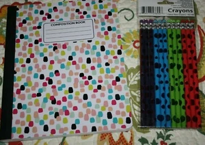 ART DECO COMPOSITION BOOK + PACKAGE OF 12 COLORFUL PENCILS NEW SCHOOL SUPPLIES - Picture 1 of 3