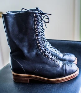 Chanel women's black leather lace up boots EUR size 35 US 4, Italy - Picture 1 of 11