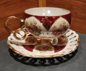1 JUEGO DE TAZA Y PLATILLO DE TÉ MADREPERLA IMITACIÓN CERÁMICA UCAGCO ORNAMENTADO - Imagen 1 de 18
