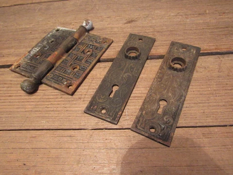 Vintage LOT Victorian Door Plates And Hinge - PARTS! Cover