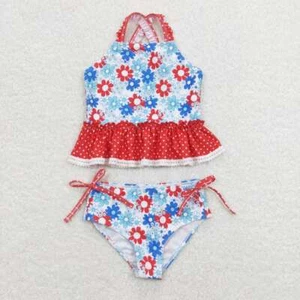 Traje de baño de una pieza para niñas rojo azul flor margarita - Imagen 1 de 3