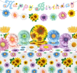 Flower Birthday Decorations-142Pcs Spring Plates and Napkins Sunflower Daisy Tab - Picture 1 of 12