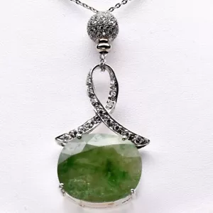 Zafiro verde y circonita cúbica blanca colgante de moda en plata de ley 925 - Imagen 1 de 6