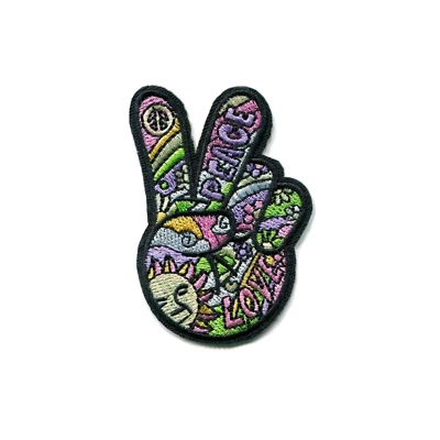 Peace Hand Sign Peace & Love Hippie Embroidered Iron On Patch DIY Applique - Image 1 of 2