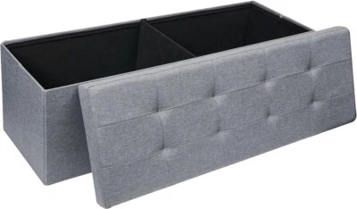 Storage Ottoman Bench Folding Chest Footrest Stool MDF Frame Lid Light Grey 43" - Image 1 of 4