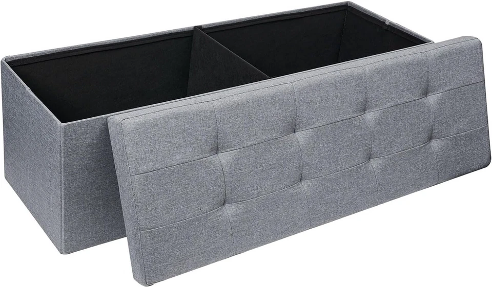 Storage Ottoman Bench Folding Chest Footrest Stool MDF Frame Lid Light Grey 43" - Image 1 of 4