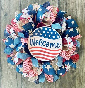 Patriotic door wreath , Home Decor Decoration Door Hanger red white blue - Picture 1 of 1