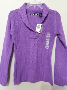 NWT Girls Knit Ribbed Sweater Size M 10-12 Purple Petal Shawl Collar Long Sleeve - Picture 1 of 8