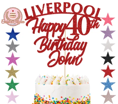 CAKES & TOPPERS Liver pool Cake Topper Personalise Happy Birthday Any Name Age, Glitter Topper