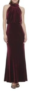 ELIZA J Ciruela Terciopelo Terciopelo Plisado Cuello Simulado Blusa Halter Vestido Talla 12 ¡Nuevo! - Imagen 1 de 24