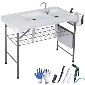 Portable Folding Fish Cleaning Table Camping Table w/ Faucet Hose Grid Rack - Picture 1 of 24
