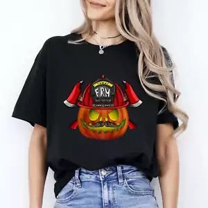 Firefighter Halloween Unisex T-Shirt Scary fireman pumpkin spooky season tee Bla - Picture 1 of 7