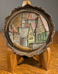 Vintage Rothenburg od der Tauber Germany Wooden Hand Carved 7" Plate Wall Decor - Picture 1 of 9