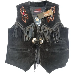 Unisex Suede Western Fringe Vest with Embroidery & Conchos – Cowboy Style - Picture 1 of 5
