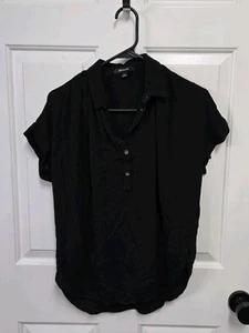Madewell Central Drapey Popover Shirt Womens Size S Black Oversized Tunic Flowy - Picture 1 of 3
