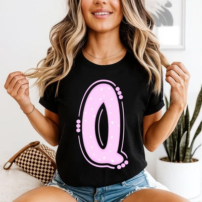 Q Letter Q Initials Mujer Camiseta Lunares Gráfico Camiseta - Imagen 1 de 2