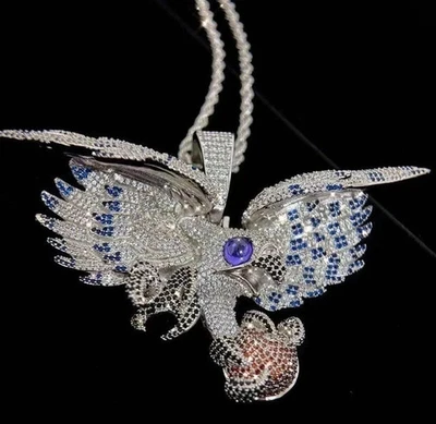 14K White Gold Plated 3.20Ct Round Cut Lab Created Sapphire Eagle Men's Pendant - Image 1 of 4
