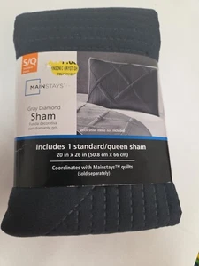 Mainstays Single Quilted Gray Diamond Essential Sham Small/Queen 1 Piece - Picture 1 of 3