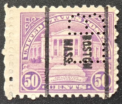 US - 1925 Scott #573 Arlington Amphitheatre precancelled - "LB" PERFIN - Stamp - Image 1 of 3