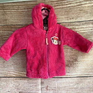 Disney Minnie Mouse Hooded Jacket ~ Size 00, 3-6 months ~ Fluffy Zip Front - Picture 1 of 5