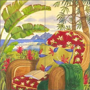 Mural de cerámica arte paisajístico tropical salpicadero Robin Wethe Altman RWA039 - Imagen 1 de 7