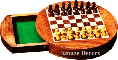 Handmade Wooden Round Chess/Mini Pocket Chess/Travelling Chess Board Games Gift - Image 1 of 4