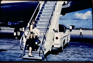 Original Vintage Photo Slide Nicely Dressed Woman Boarding Pan Am Airplane - Picture 1 of 1