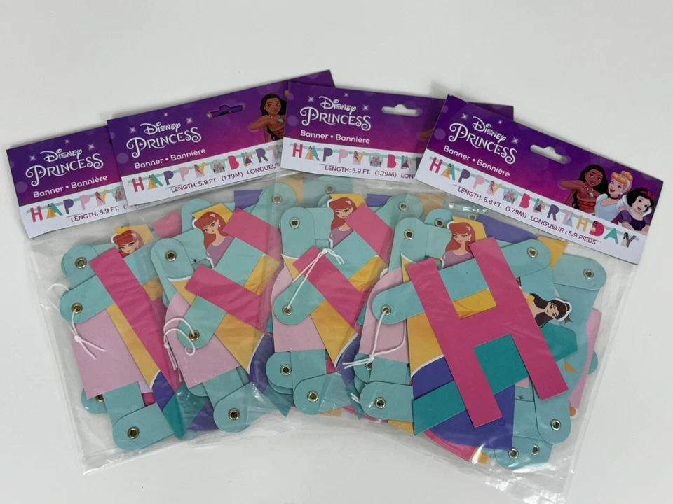 Lote de 4 pancartas de cumpleaños de princesa Disney Ariel Belle Cenicienta Moana Blancanieves Foto 1 de 3