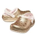 Crocs Girls Size J4 Classic Glitter Lined Clog Gold/Pink 205937 (6989)