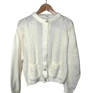 Cárdigan Grande SUÉTER Grandmacore Crema Invierno Blanco Bolsillos De Colección Años 90 Y2K - Imagen 1 de 7