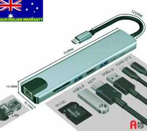 USB C 8in1 HUB, Type C to USB A / USB C / 4K HDMI /100M LAN / SD TF Card Reader - Picture 1 of 3