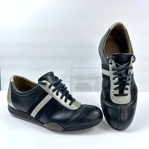 Bally Shoes Mens Sz 10 D Free-M Sneakers Leather Stripe Trainer Navy Silver - Picture 1 of 10