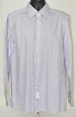 NUEVO CON ETIQUETAS Actual $365 CAMISA ERMENEGILDO ZEGNA Blanca con Rayas Moradas Delgada 16.5 x 35.5 Foto 1 de 4
