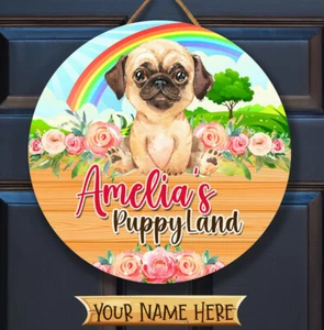 Letrero de perro cachorro letrero con nombre personalizado para niñas niños habitación guardería decoración DOG004 - Imagen 1 de 12