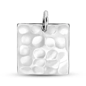 Chic Hammered Textured Square .925 Sterling Silver Pendant - Picture 1 of 6