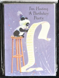 Sobres de tarjetas de invitación de fiesta de cumpleaños para niños 8 unidades oso panda con lista de saludo - Imagen 1 de 1