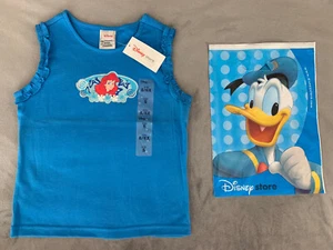 Disney Store Girls Ruffle Shirt Size 6/6X Small - Blue with Ariel Print - Picture 1 of 6