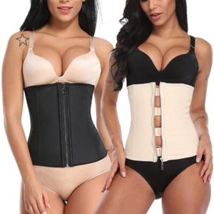 Women's Latex Steel Boned Body Shaper Waist Trainer Cincher Girdle Zip Up Corset - Picture 1 of 21
