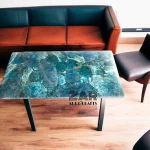 Blue Apatite Stone Center Coffee Table Crystal Gemstone Home & Garden Decor - Picture 1 of 5