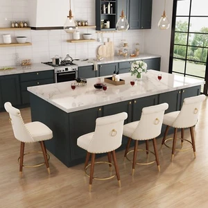 Counter Height Bar Stool, 24" Swivel Upholstered Bar Chair with Back for Kitchen - Picture 1 of 56