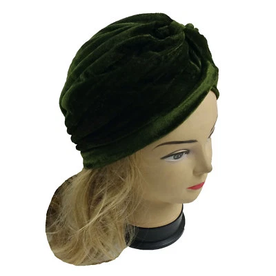Chapéu boné hijab bandana quimio envoltório cabeça turbante elástico veludo verde oliva senhora - Imagem 1 de 3