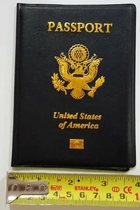 USA Passport Holder Vinyl Cover size 3.5" X 5" black gold seal printed - Picture 1 of 5