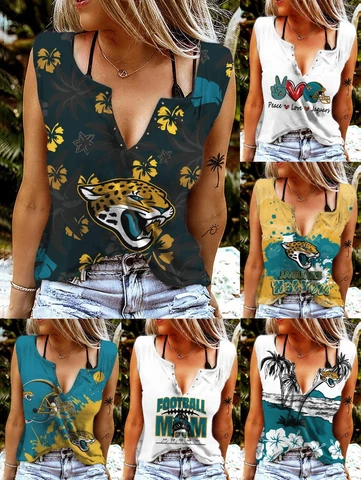 Jacksonville Jaguars V-neck T-shirts Ring Hole Sleeveless Tank Tops Summer Vests Cover