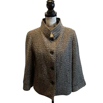 Chaqueta Blazer YANSI FUGEL Tweed Lana Alpaca Marrón Talla 8 Textura Cuello Simulado Foto 1 de 4