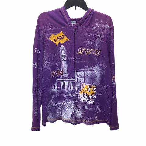 LSU Tigers Jacket Women XL Full Zip Purple NCAA Football Hood Embellished Cover