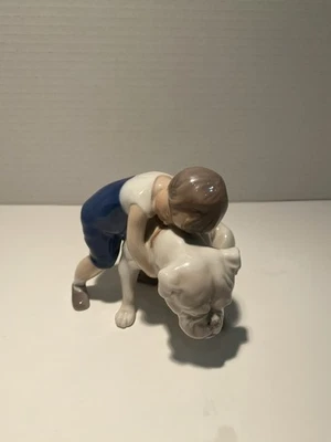ROYAL COPENHAGEN PorcelainFigurine 5.25" L - TWO FRIENDS BOY AND BULLDOG # 427 - Image 1 of 4