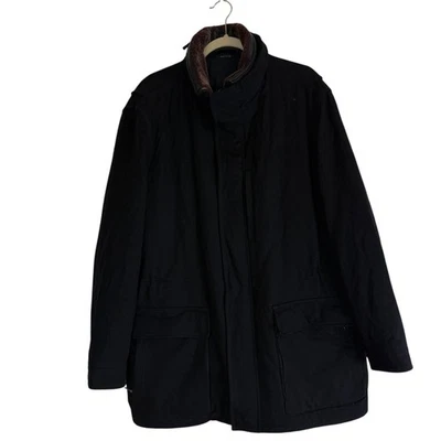 Ermenegildo Zegna Elements Black 100% Cashmere Coat Fur Collar Leather Trims 56R - Image 1 of 4