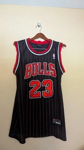 Nike Michael Jordan Authentic Jersey Size 50 21x30 Black Bulls Pin Stripe - Picture 1 of 15