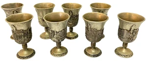 Vintage Jewish Tower Of David 8 Shabbat Kiddush Cup Set Judaica Judaism Israel - Picture 1 of 11